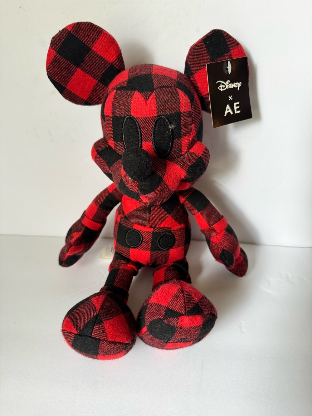 Disney Red & Black Plaid Mickey Mouse Plush - AE Collaboration 13.5”